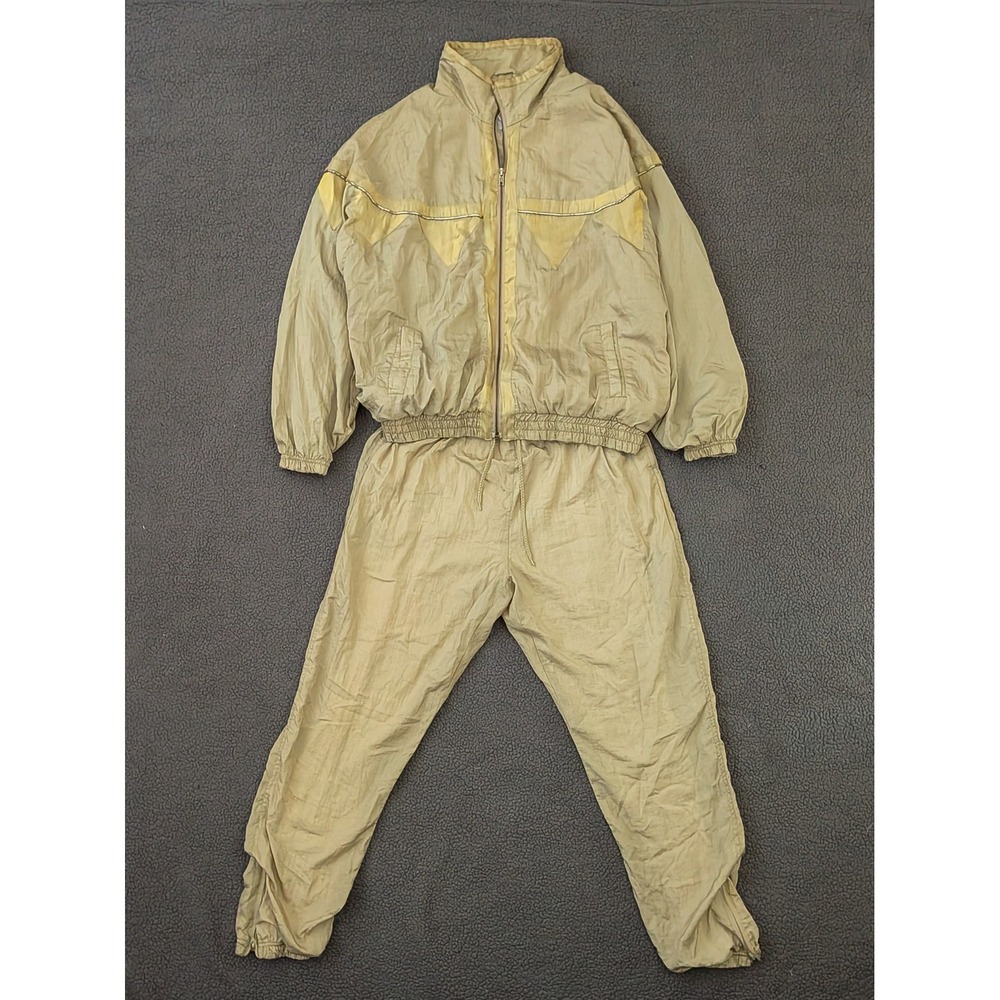 Vintage Active Club Tracksuit Tan Gold Nylon Windbreaker Set Mens L 90s Retro